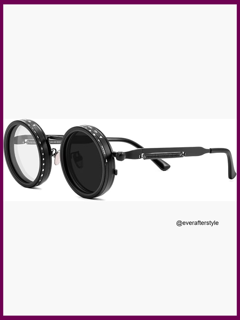 Polarized Adjustable Tint Sunglasses, Steampunk Round Metal Frame, 9-Gear